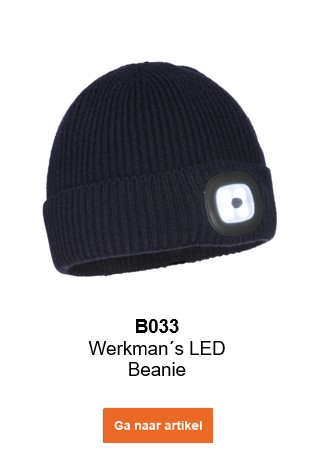 Afbeelding van de B033 LED-werkhoed in zwart met een link die naar de artikelpagina leidt.