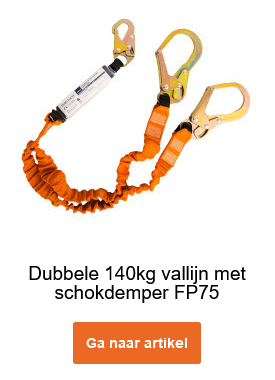 Elastisch Y-lanyard met energieabsorber tot 140kg FP75 in oranje. Er is een link die naar de artikelpagina leidt.