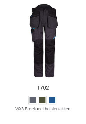 WX3 broek met holsterzak T702 in grijs en zwart met een link naar het artikel.