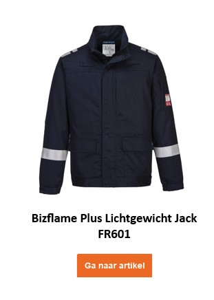 Lichtgewicht Bizflame Plus jack FR601 in zwart met een link die naar de artikelpagina leidt.