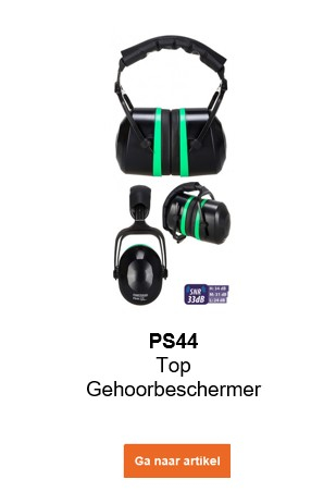 Afbeelding van de PS44 Top-oorkappen in het zwart met groene details en een link die naar de artikelpagina leidt.