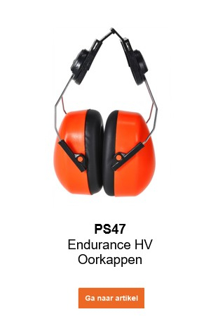 Afbeelding van de PS47 Endurance HV gehoorbeschermingscapsule in oranje met zwarte details en een link die naar de artikelpagina leidt.