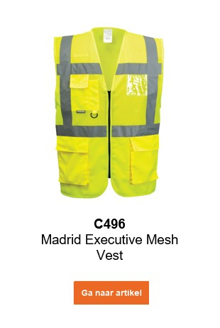 Afbeelding van het Executive High Visibility Mesh Vest Madrid C496 in het geel met een link naar de artikelpagina.