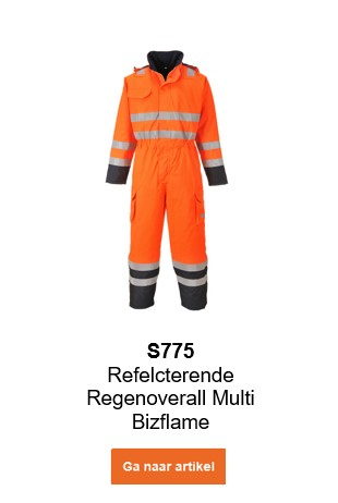 Afbeelding van de Bizflame Multinorm Rain High Visibility Overall S775 in oranje met een link naar de productpagina.