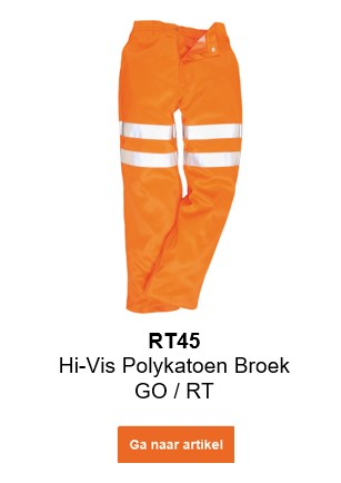 Afbeelding van de hoge zichtbaarheidsbroek GO / RT RT45 in oranje met een link die naar de artikelpagina leidt.