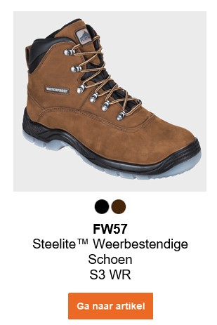 Afbeelding van de FW57 Steelite all-weather laars S3 WR in bruin. Er wordt een link naar de artikelpagina gegeven.