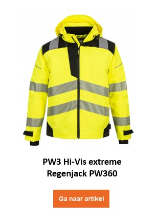 PW3 Ademend regenjack Extreme PW360 in oranje met een link naar het artikel.