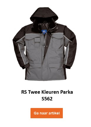 Gewatteerde parka S562 in grijs en zwart. De gegeven link leidt naar de artikelpagina.