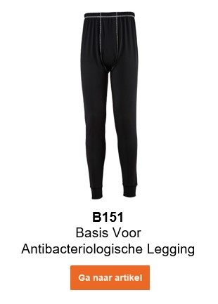 Afbeelding van de antibacteriële legging Basis Pro B151 in zwart met informatieve tekst en een link naar het artikel.